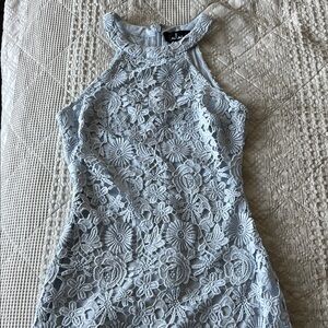 Lulu's Light Blue Floral Lace Mini Dress